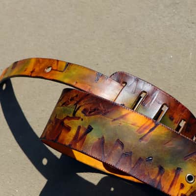 burnyblack vintage distressed guitar strap - big dipper green/brown/yellow image 14