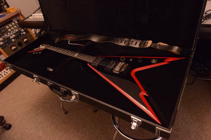 Dean Dimebag Darrell Razorback Flying V Pantera Signature Dime Guitar Black Red Bevels + Hard Case image 1