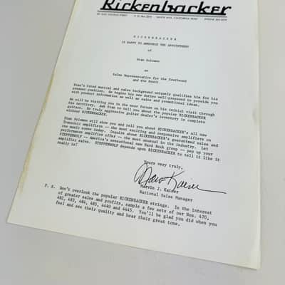 Rickenbacker Dealer Appointment Letter (Stan Solomon) 1969
