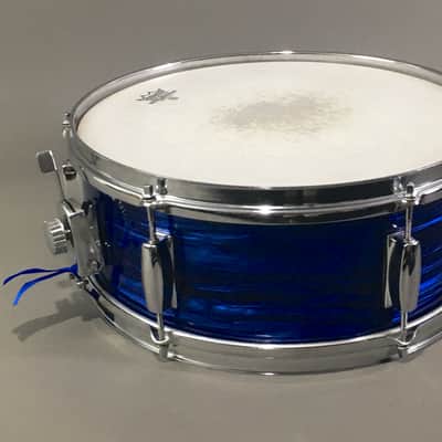 1960s Vintage 14” Snare Drum Tempro MIJ Japan Blue Oyster Pearl Custom Restored Super Rare Made in Japan image 11