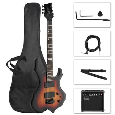 Glarry 36inch Burning Fire Style Electric Guitar HH Pickup / Sunset + Amplifier image 10