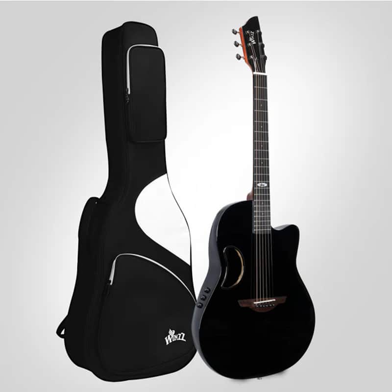 WINZZ Black Solid Spruce Top With Carbon Fiber Back Electro Acoustic Guitar - AFO300CE image 1