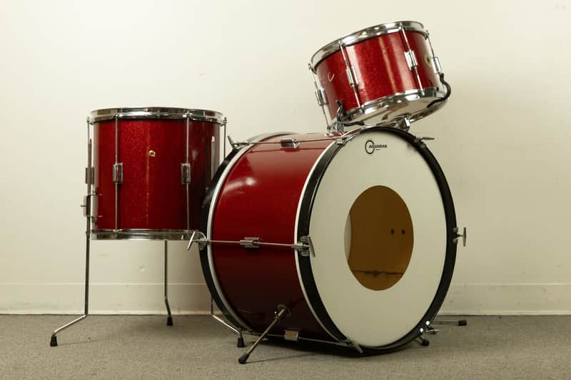 Vintage Kent Red Sparkle 14x22 9x13 and 13x14 Drum Set image 1