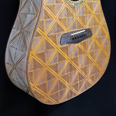 Blueberry Handmade Acoustic Guitar Dreadnought with Hand Carved Grooved Patterns image 7
