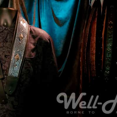 Well-Hung "Surf Diamonds" - 3" wide padded black leather comfort strap with turquoise python and metalwork image 7