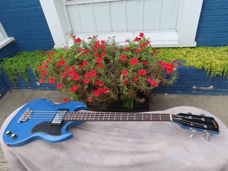 GIBSON EBO early 1970 PELHAM BLUE SLOTTED HEADSTOCK ORIGINAL refinished image 1