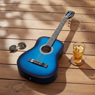 Cxxss Blue 38-inch Round Acoustic Guitar with Picks, Strings, Capo, Case, Tuner, and Strap image 9