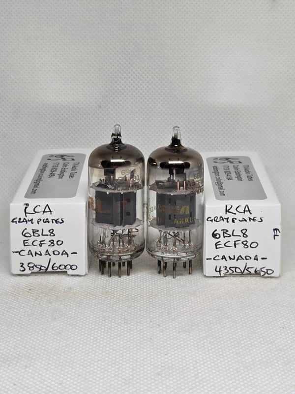 RCA 6BL8 / 6LN8 Black & Gray Plates Well Matched (11.4%/5.8%) Pair NOS ECF80 LCF80 image 1