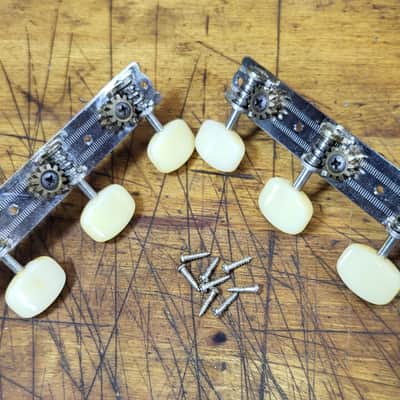 Vintage RARE 1965 3x3 On a Plate Open Back Parlor Guitar Tuners Japan Luthier Parts #6 image 1