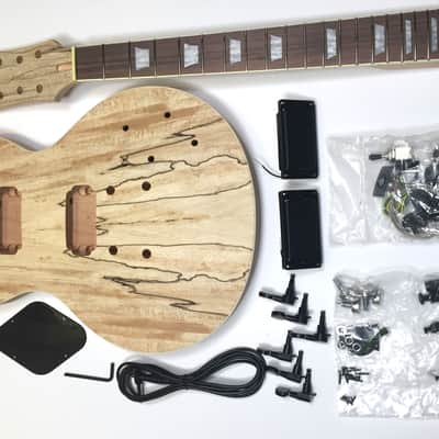 DIY Les Paul Spalted Maple Unfinished Electric Guitar Kit image 1