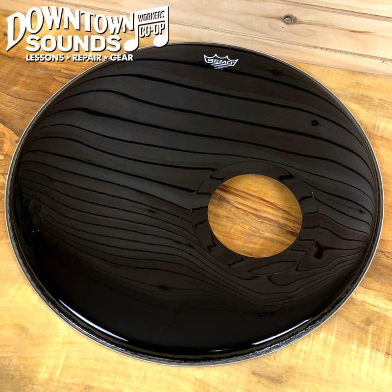 Remo 22" Powerstroke Ebony 5" Black DynamO Installed Bass Drumhead image 1