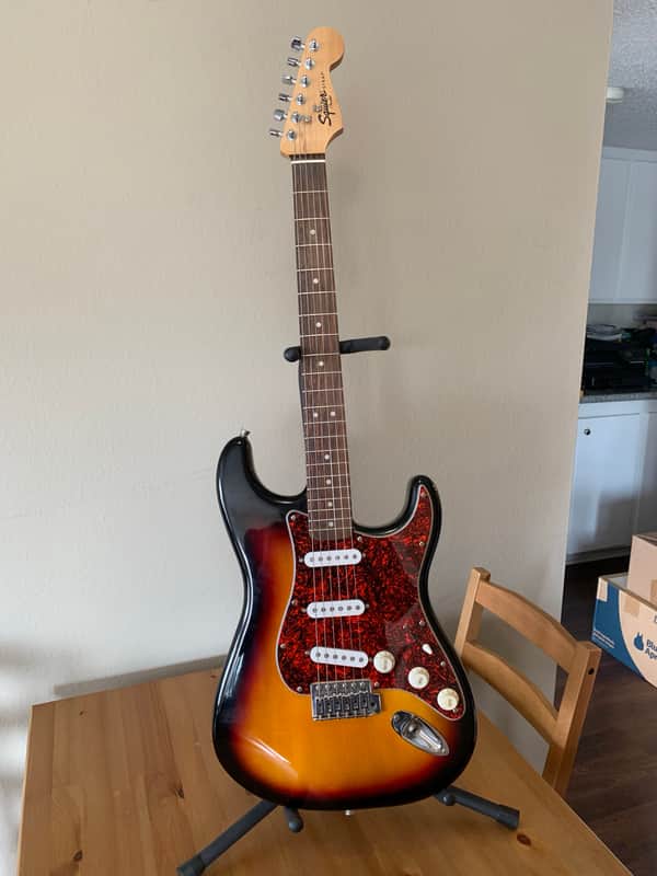 Squier Stratocaster Sunburst with Red Tortoise Pickguard | Reverb