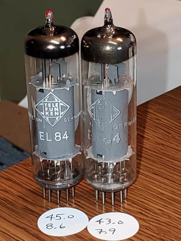 Telefunken EL84 Red Tip Medical Grade/ Diamond Bottom MaxiMatcher2 Matched Pair (2) tube lot image 1