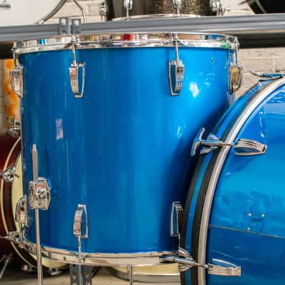 1970s Ludwig 14x26 12x15 16x18 Blue Silk Drum Kit image 5