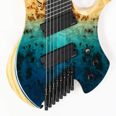 Agile 8 String Multi-Scale Fan Fret Chiral Nirvana 82730 RL MOD SS Reverse Blue Fade Headless Electric Guitar image 2