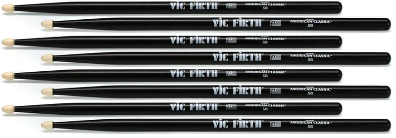 Vic Firth American Classic Drumsticks - 5B Black 4 pairs (2-pack) Bundle image 1