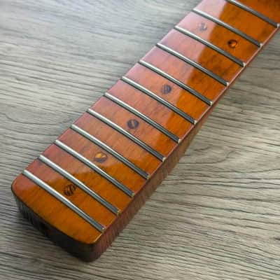 Stain Finish Roasted Maple Wood Guitar Strat Style Neck, 21 Frets Fingerboard image 3