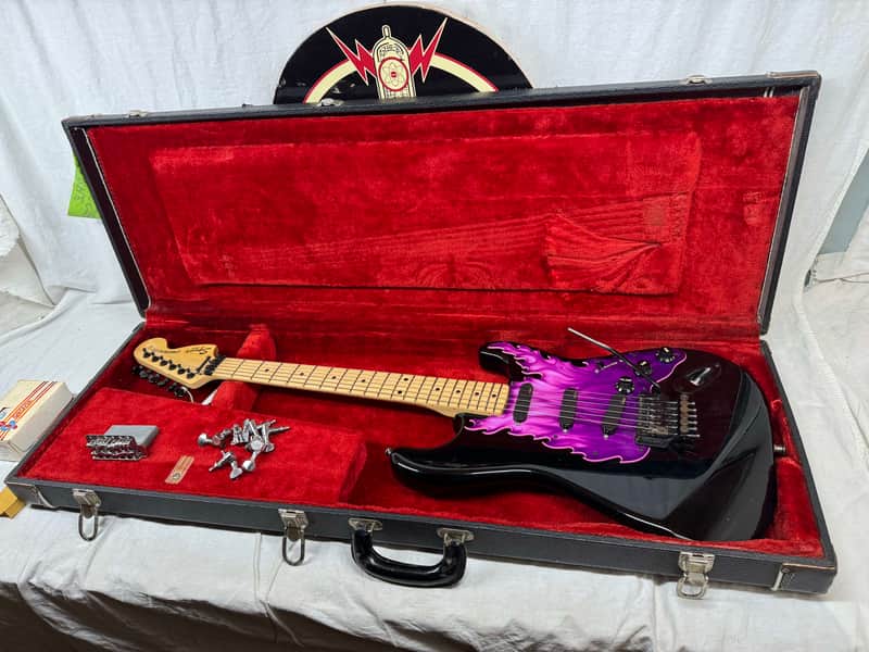 Squier by Fender MIJ Made In Japan Stratocaster Guitar with Floyd Rose + EMGs Upgrades + Case 1985 - 1986 - Black / Maple neck image 1