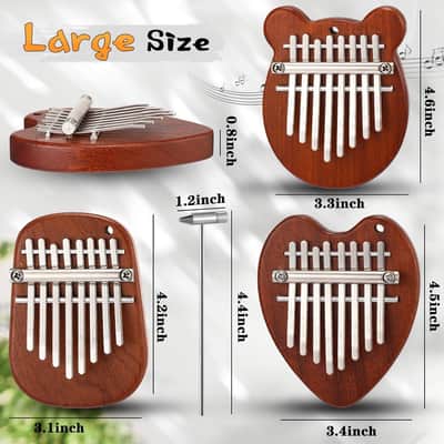 3 Pack Mini Thumb Piano 8 Key Finger Thumb Piano Small Heart Oval Bear Kalimba Mini Hand Musical Instruments Gifts for Kids Adults Beginners Christmas Birthday Party(5 Inch) image 2