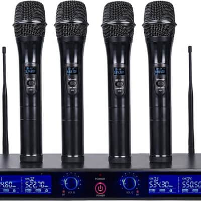 4 Channels Professional UHF Wireless Microphone System with Rack Mountable Metal Receiver and 4 Handheld Mics, for Church, School, Outdoor Wedding, Meeting, Party and Karaoke image 1