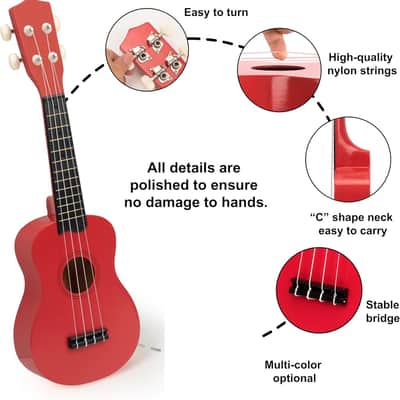 Soprano Ukulele 21"/53cm beginners, students kids guitar (Red) image 3