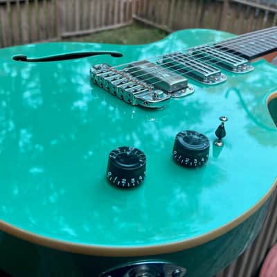 Brownsville Choirboy 3 Pickup Semi Hollow Guitar with Gig Bag - Sage Green Metallic image 3
