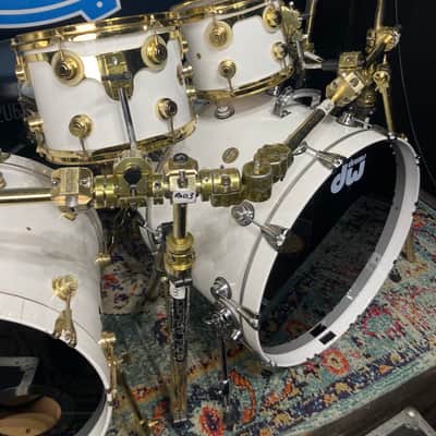 DW Zak Starkey's THE WHO, 8-Piece Tour Set with Rack and Matching Snare! 1988 - White/Gold Hardware image 12