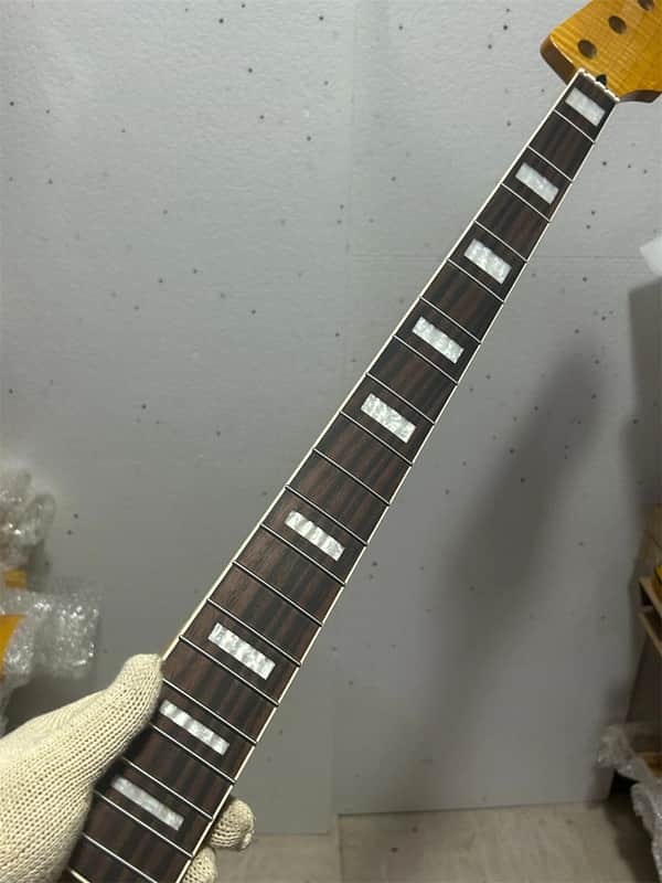 AAA 4 string Yellow Gloss Flame Maple Electric Bass neck 20 Fret Rosewood Inlay image 1