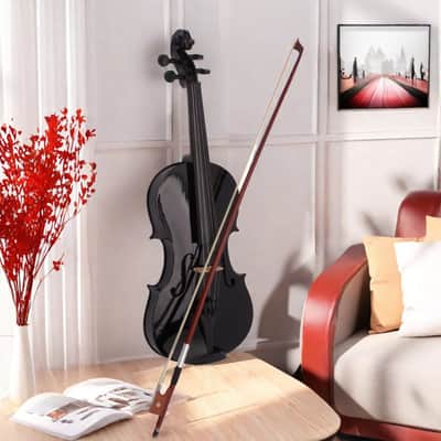 Full-Size 4/4 Black Acoustic Violin Set for Beginners – Includes Case, Bow, Rosin, and Soft Interior Protection image 4