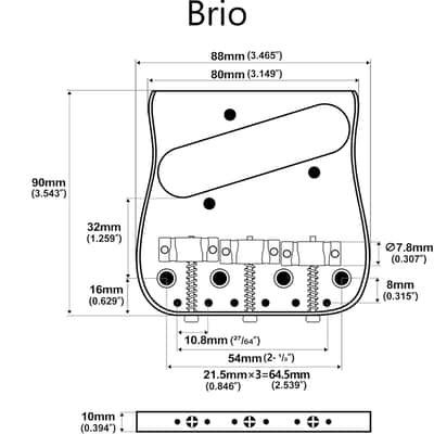 Brio ​Left Handed Telecaster Guitar Bridge – 54mm Brass Plate, 3 Compensated Saddles – Top-Load & String-Through, Curved Vintage Style image 8