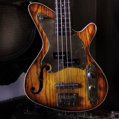 Postal Handmade Dixie Flyer Bass P&J Lipstick Sunburst F Hole Gold Grover Tuners image 9