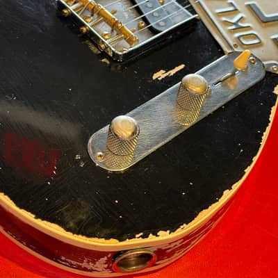 Custom Partscaster Double Bound Freakaster Telecaster Custom with Vintage Oklahoma License Plate Pickguard- Nitro Relic Aged Black image 3