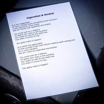 oasis cigarettes and alcohol lyrics & Black Guitar Song Lyric Print Cigarettes & Alcohol by Oasis