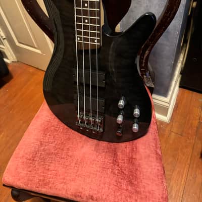 Ibanez  soundgear bass guitar emg pickups. translucent charcoal image 6