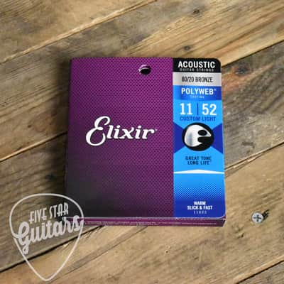 Elixir 11025 Polyweb Coated 80/20 Bronze Acoustic Guitar Strings Custom Light 11-52 image 2