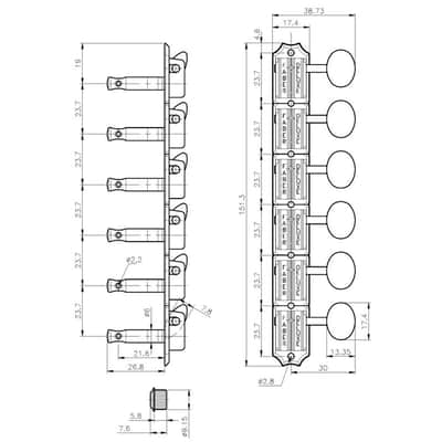 Faber FKT6L-NA Aged Nickel Deluxe Tuners 6 in Line image 2