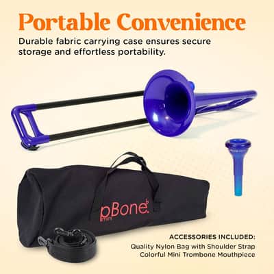 pBone Plastic Kids pBone Mini Trombone - Mouthpiece and Carrying Bag- Lightweight Versatile, Comfortable Ergonomic Grip- Eb Authentic Sound for Student & Beginner- Durable ABS Construction- Blue image 6