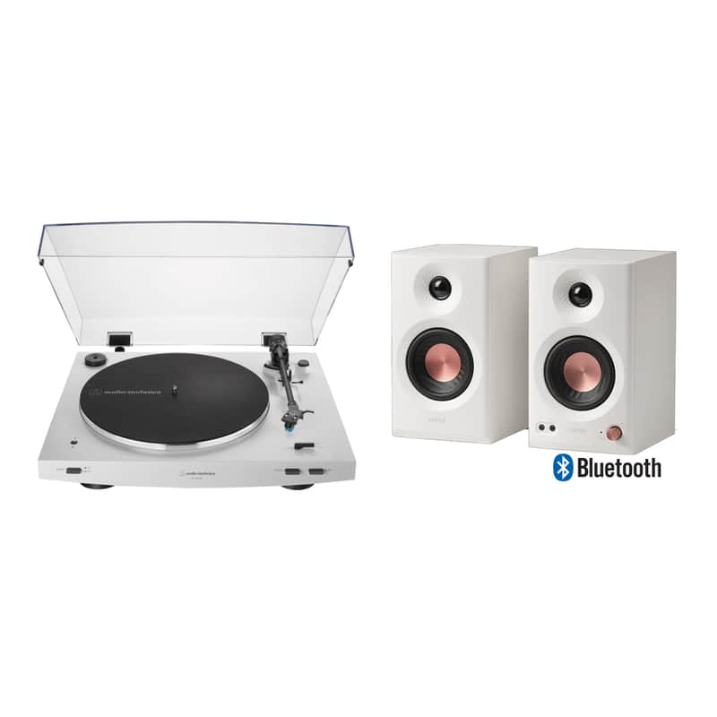 Audio-Technica AT-LP3XBT-White Automatic Belt Drive Turntable Package with Edifier MR3 Bluetooth image 1