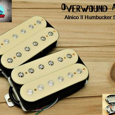 Guitar Madness Overwound Alnico II Humbucker Pickup Set Nickle Silver Base plates Cream image 4