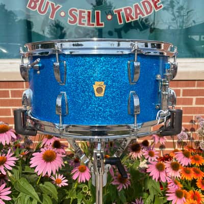 1960s Ludwig School Festival 6.5x14 Snare Drum Blue Sparkle COB image 2