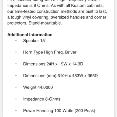 Kustom KSC15 PA Speaker/Monitor image 4