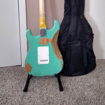 Sawtooth ES Alder Body Relic Surf Green Stratocaster with New Padded Gig Bag and Leather Strap image 16