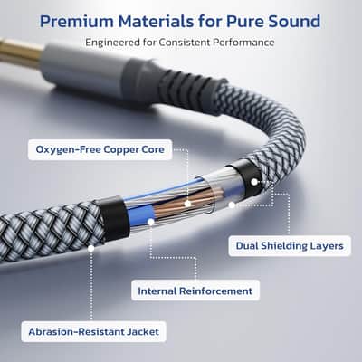 6.35mm TRS Instrument Cable 3.3FT 2-Pack,Right Angle 1/4 Inch Male Jack Stereo Audio Cord,6.35 Balanced Line Lead for Electric Guitar,Bass,Keyboard,Mixer,Amplifier/AMP,Speaker,Equalizer image 4