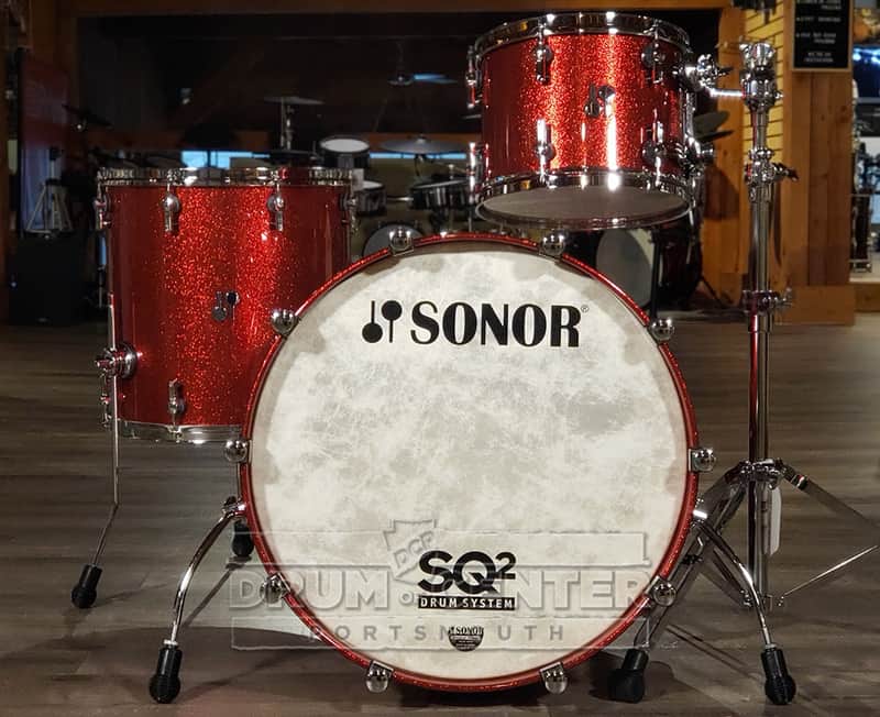 Sonor SQ2 3pc Medium Maple Drum Set - Red Sparkle High Gloss w/Fiery Red Interior image 1