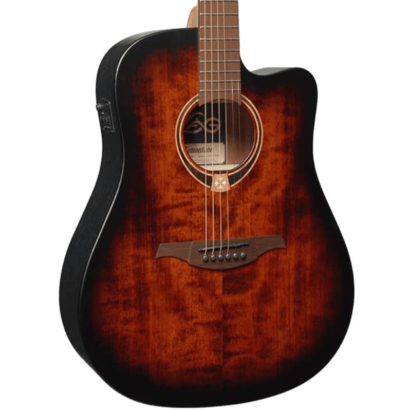 Lag Tramontane T70 Black & Brown - Dreadnought Cutaway Electro