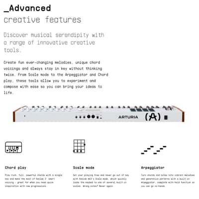 Arturia KeyLab Mk3 61 Keyboard MIDI Controller with DAW Integration and Enhanced Keybed (White) Bundle with Adjustable Z-Stand, Piano Style Sustain Pedal, Dust Cover, and 10 Feet MIDI Cable (5 Items) image 5