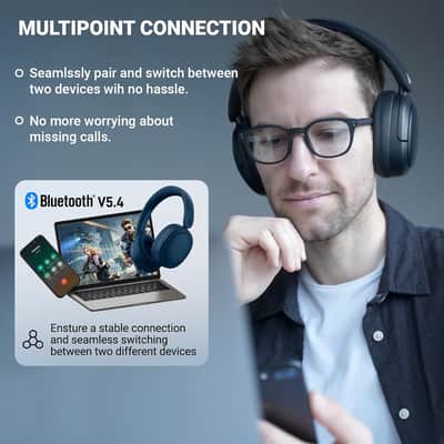 Edifier V80 Hybrid Active Noise Cancelling Headphones, True Wireless, Navy image 4