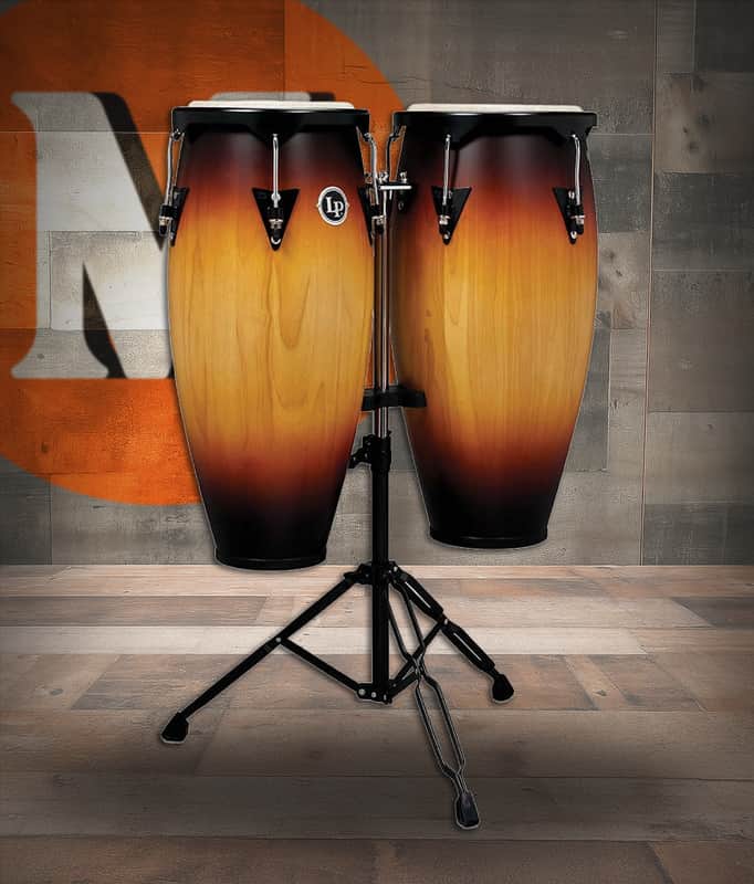 Latin Percussion LP City 10 - 11" Conga Set Oak Vintage Sunburst Black w/Double Stand (LP646NY-VSB) image 1