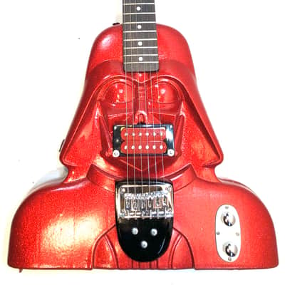 Electric guitar made out of a vintage star wars action figure case because who the hell knows why The Blinged Out Darth Vadercaster 2020 Hot Rod Red Sparkle image 2