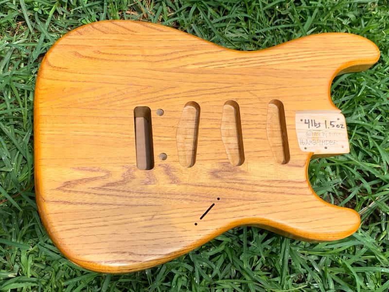 Light Back Routed Swamp Ash 1" Wood Strips Strat (Woodtech, USA) in Golden Amber Truoil Finish image 1